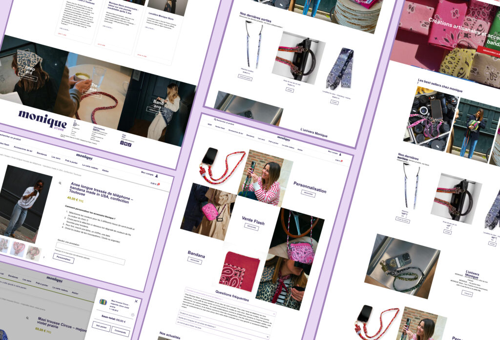 Maquettes du site e-commerce créé par Origin Creative Agency pour Monique Store, créations artisanales
