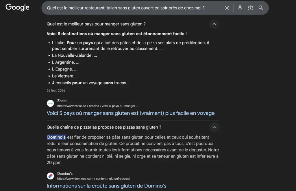 SEO AEO GEO : Exemple de recherche AEO dans le moteur de recherche de Google