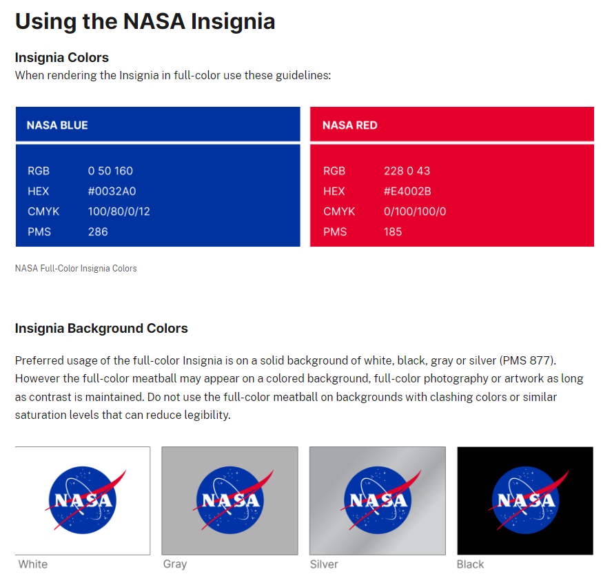 identité visuelle de la NASA pour montrer un exemple de charte colorimétrique