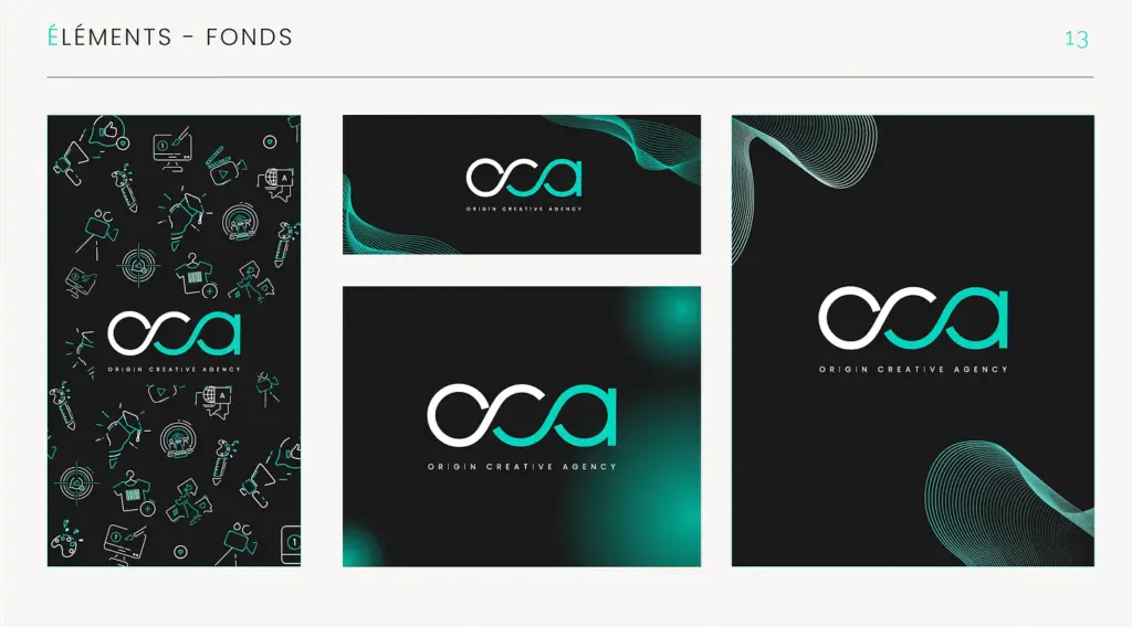 Repositionnement de marque : Ancienne charte graphique d'Origin Creative Agency, sobre et classe