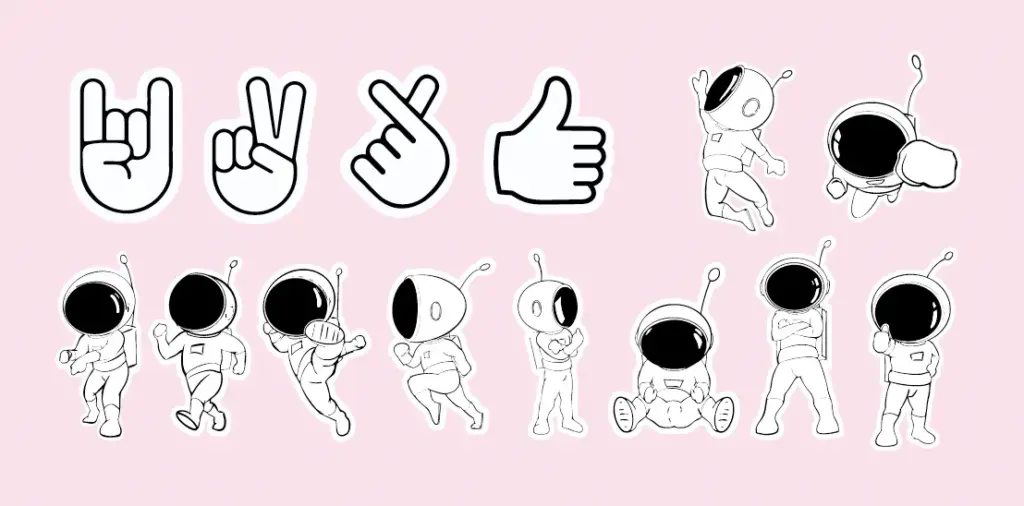 Repositionnement de marque : Stickers sur le thème du spatial que nous avons apporté à notre univers graphique avec Nova, notre mascotte spécialement dessinée pour l'occasion.